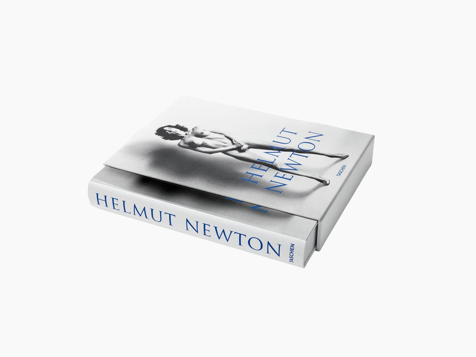 Helmut Newton SUMO two volume box set with a monochrome nude image on the cover and blue spine lettering.