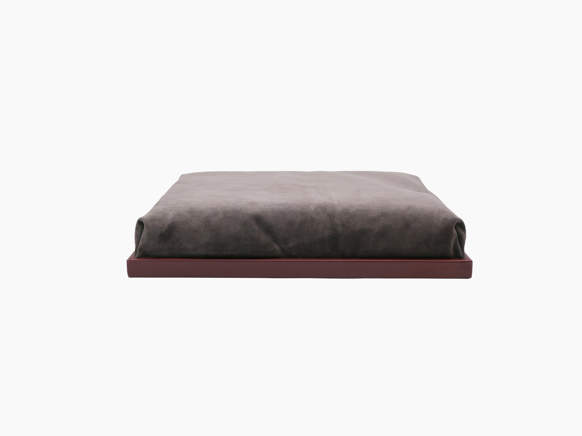 Side view of Teddy Bed Tray with burgundy frame and soft suede base