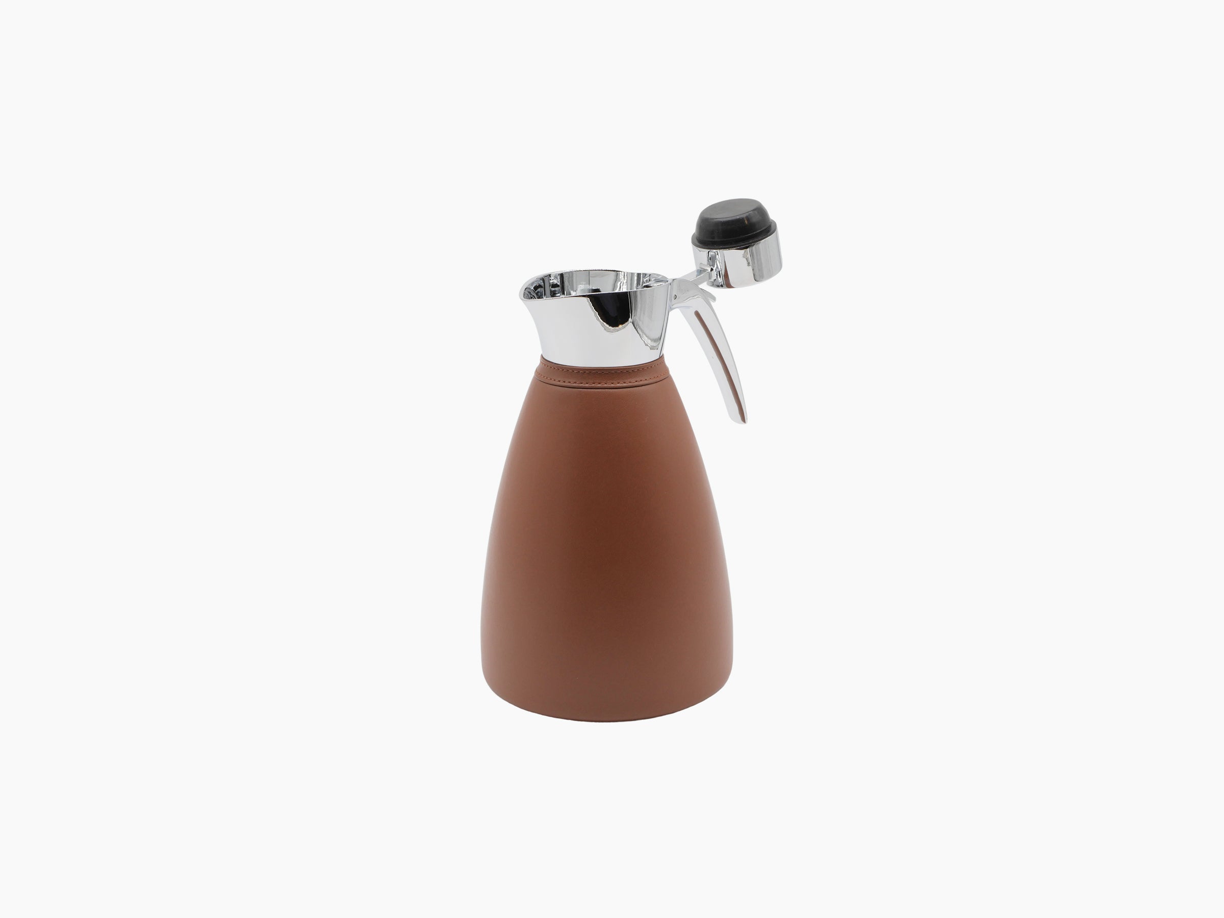 Vincennes 1.5l insulated carafe with chrome finish and brown leather detailing