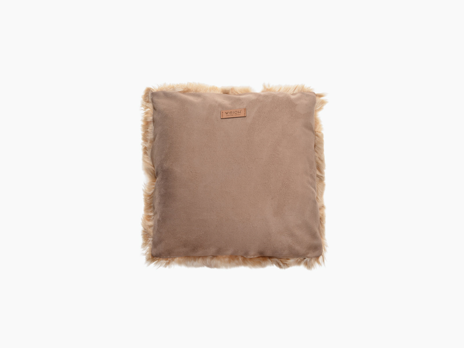 Pillow MIA taupe brown alpaca fibre cushion with soft fur trim