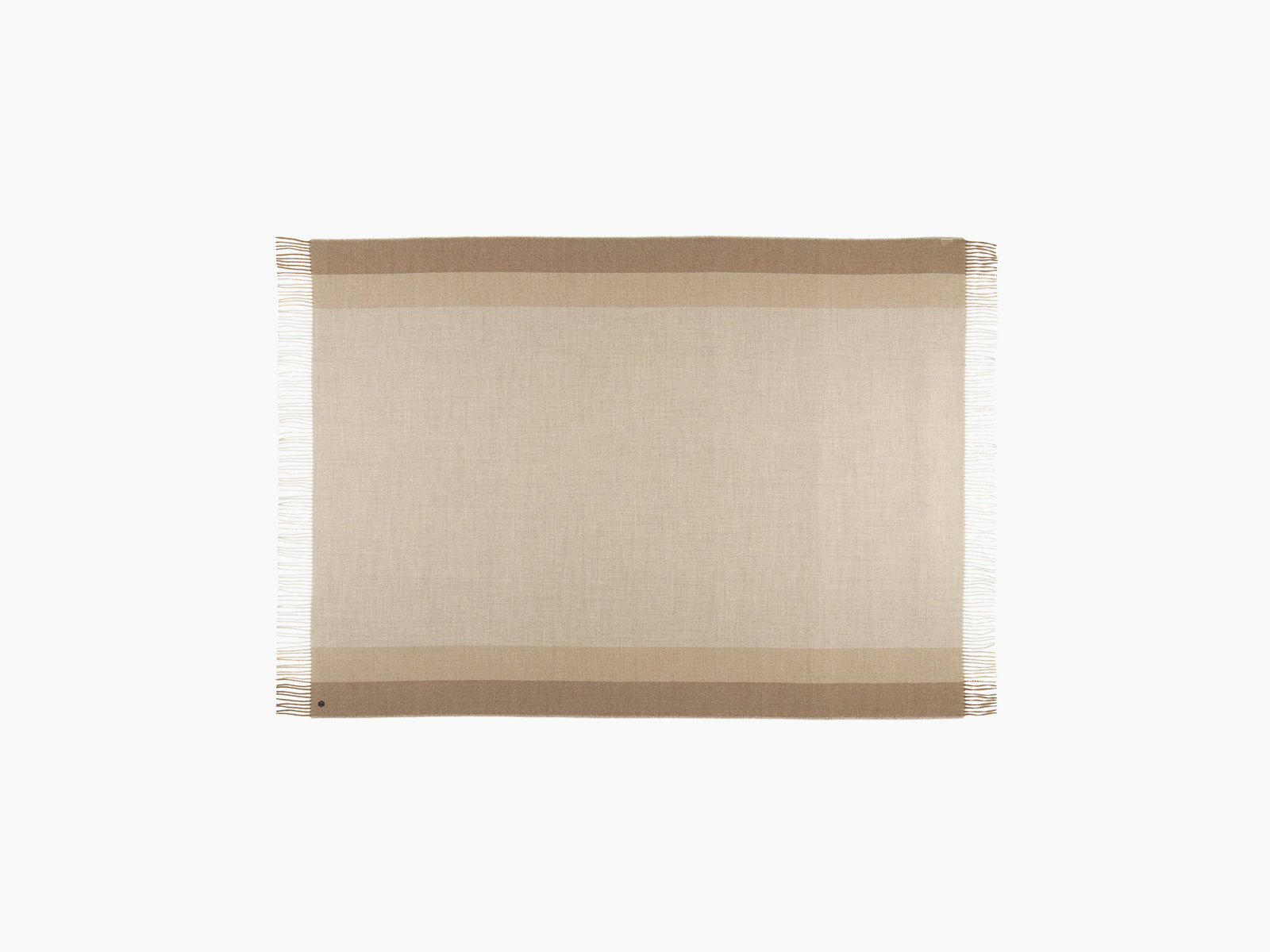 Beige plaid TIRA alpaca wool throw with darker stripes and fringed edges